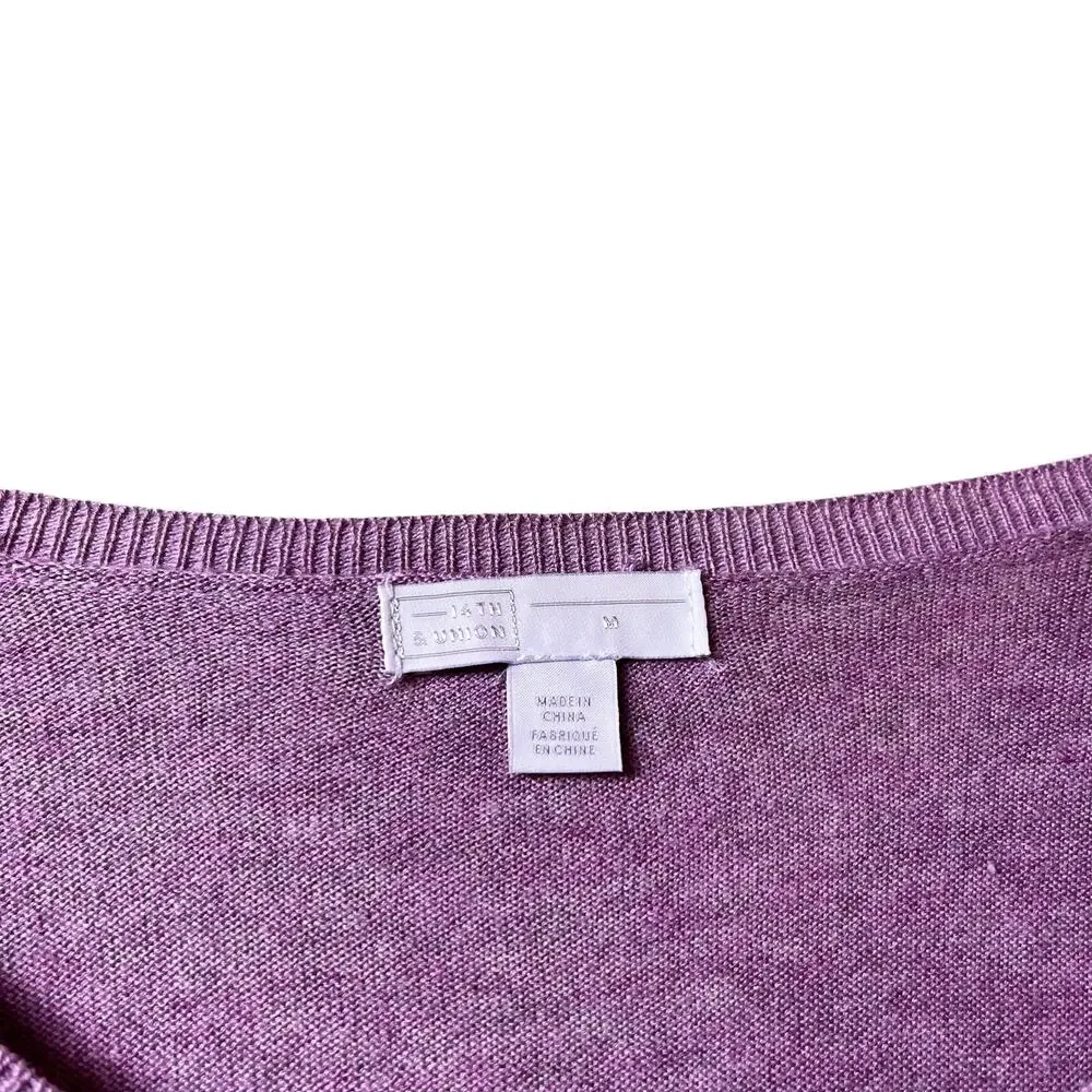 14th & Union Ruffle Sleeve Lightweight Sweater Purple EUC Cotton M‎ (2915)